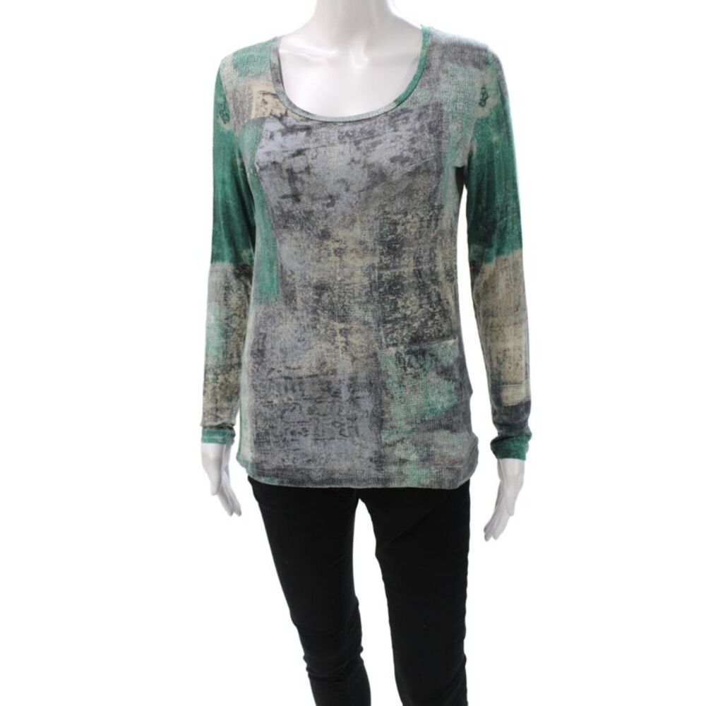 Piazza Sempione Women Gray Jersey Scoop Neck Long Sleeve Pullover Size 40